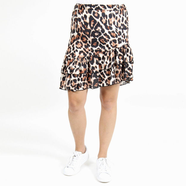 Leopard nederdel kort med flæse.
